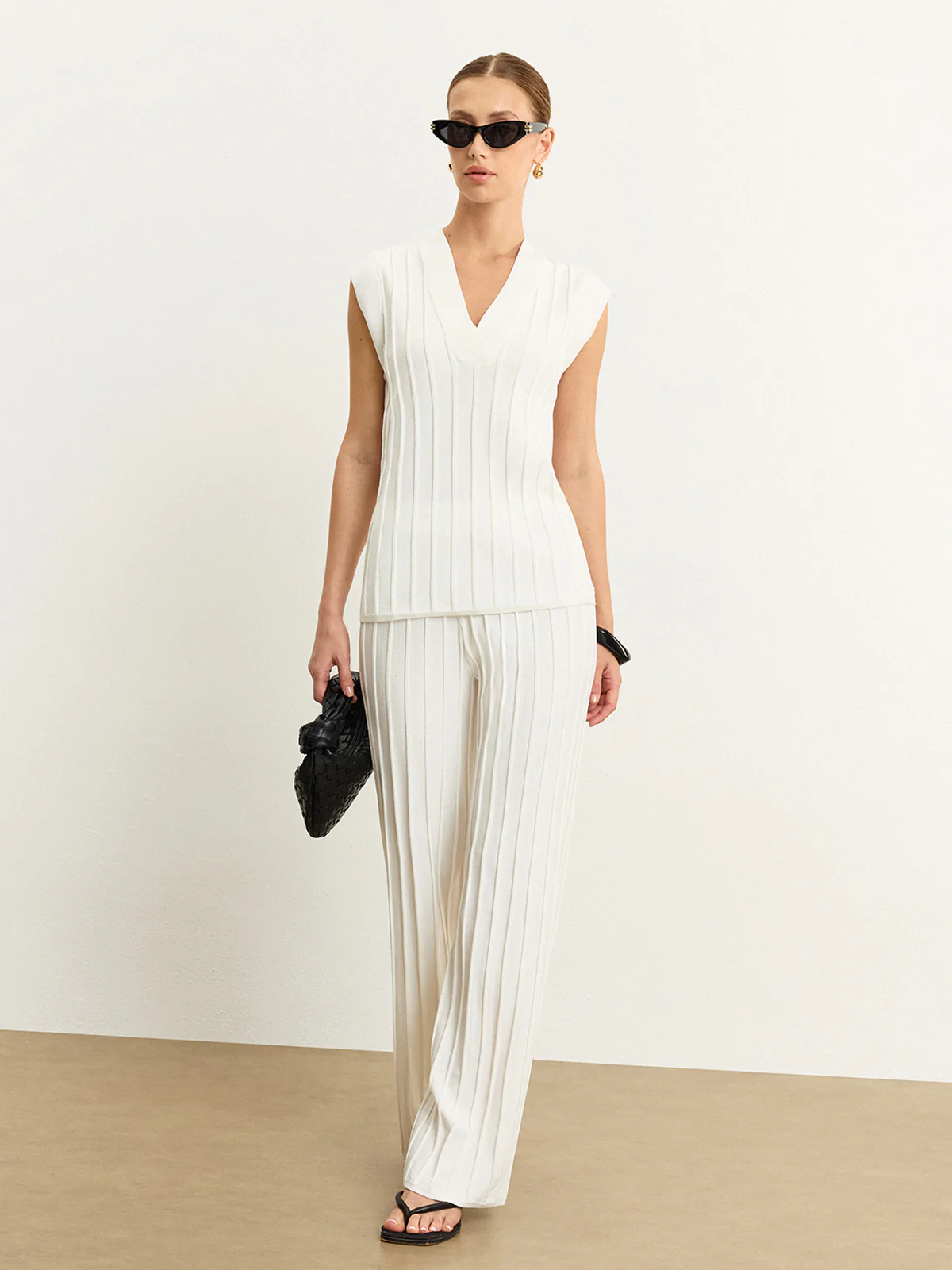 Ribbed Knit Mid-Rise Pants - Wholesalesil