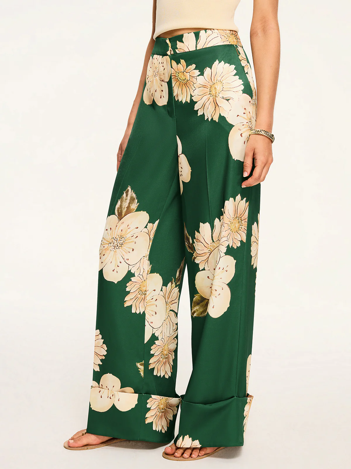 Floral Print Wide-Leg Pants - Wholesalesil