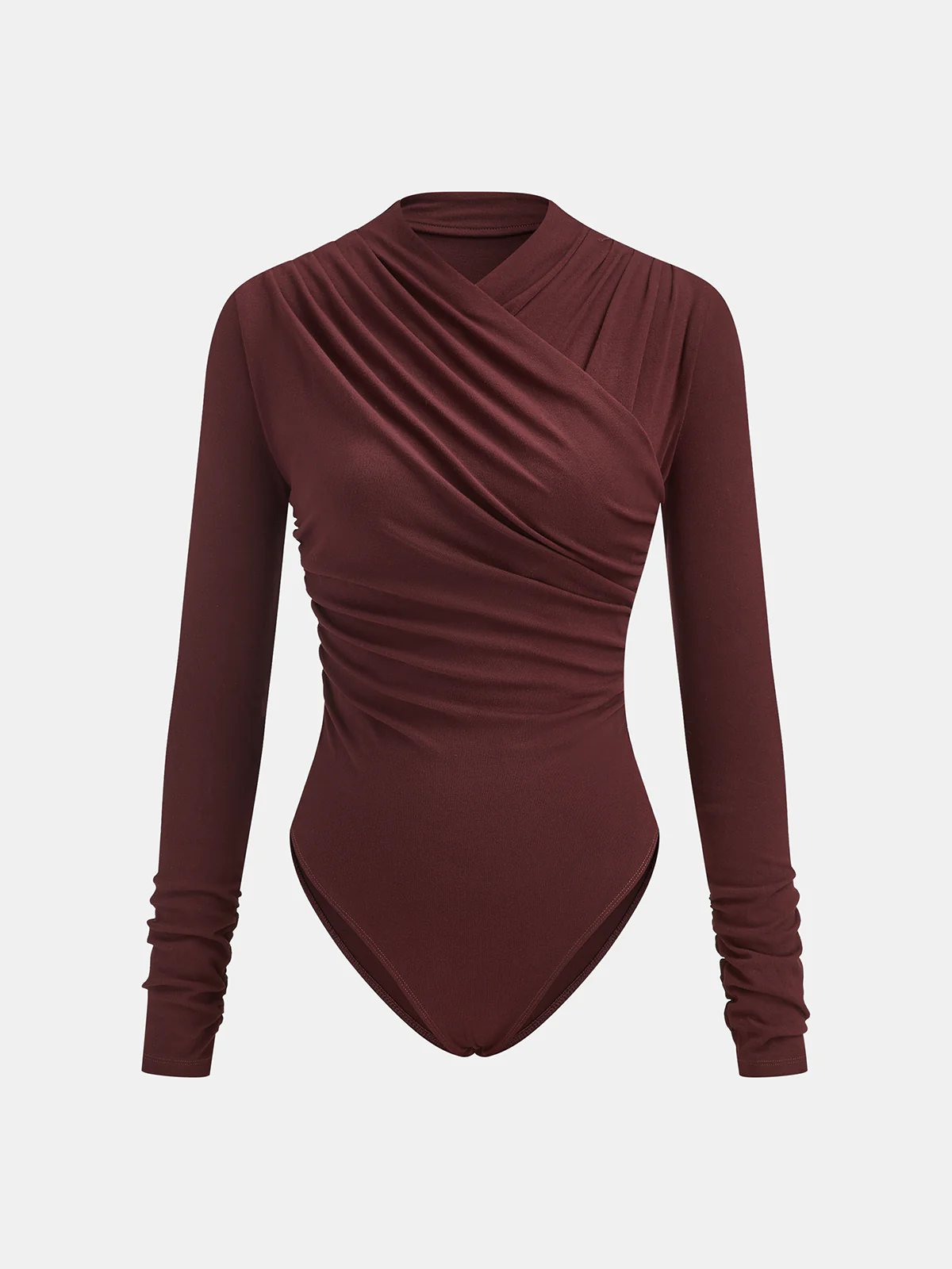 Ruched Cross-Front Long Sleeve Bodysuit - Wholesalesil