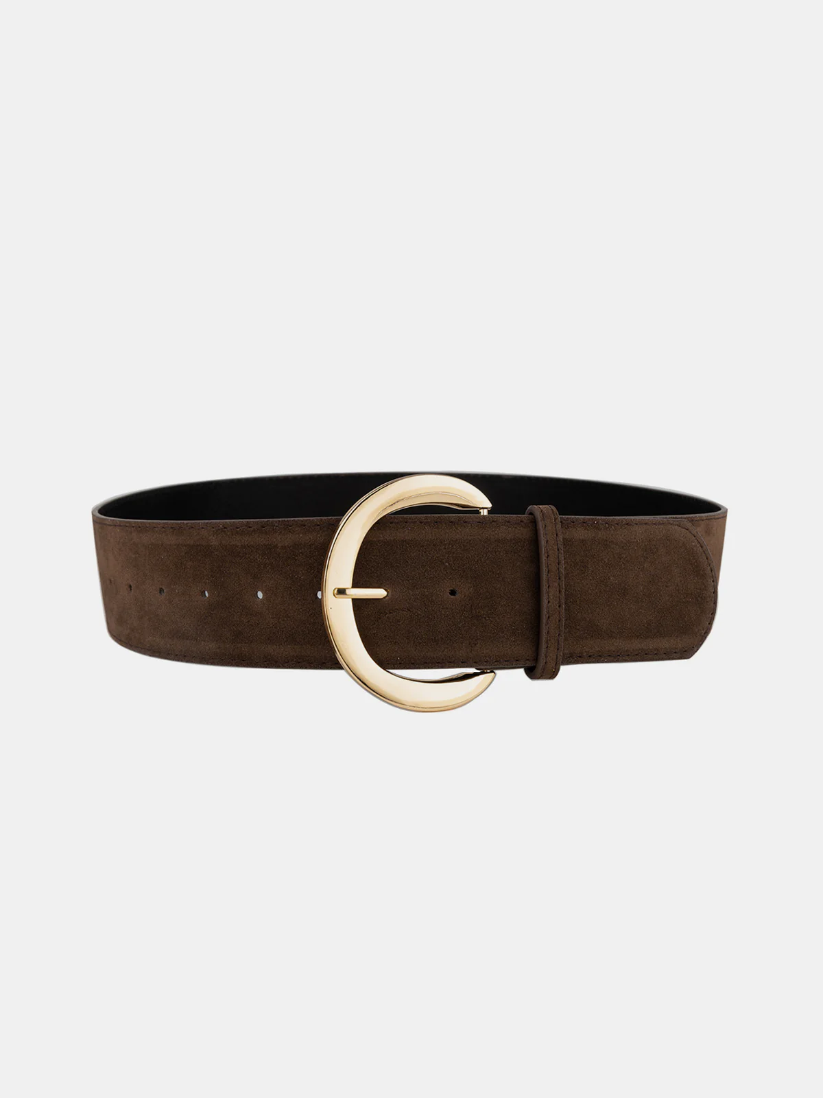 Gold Crescent Buckle Wide Suede Belt - Wholesalesil