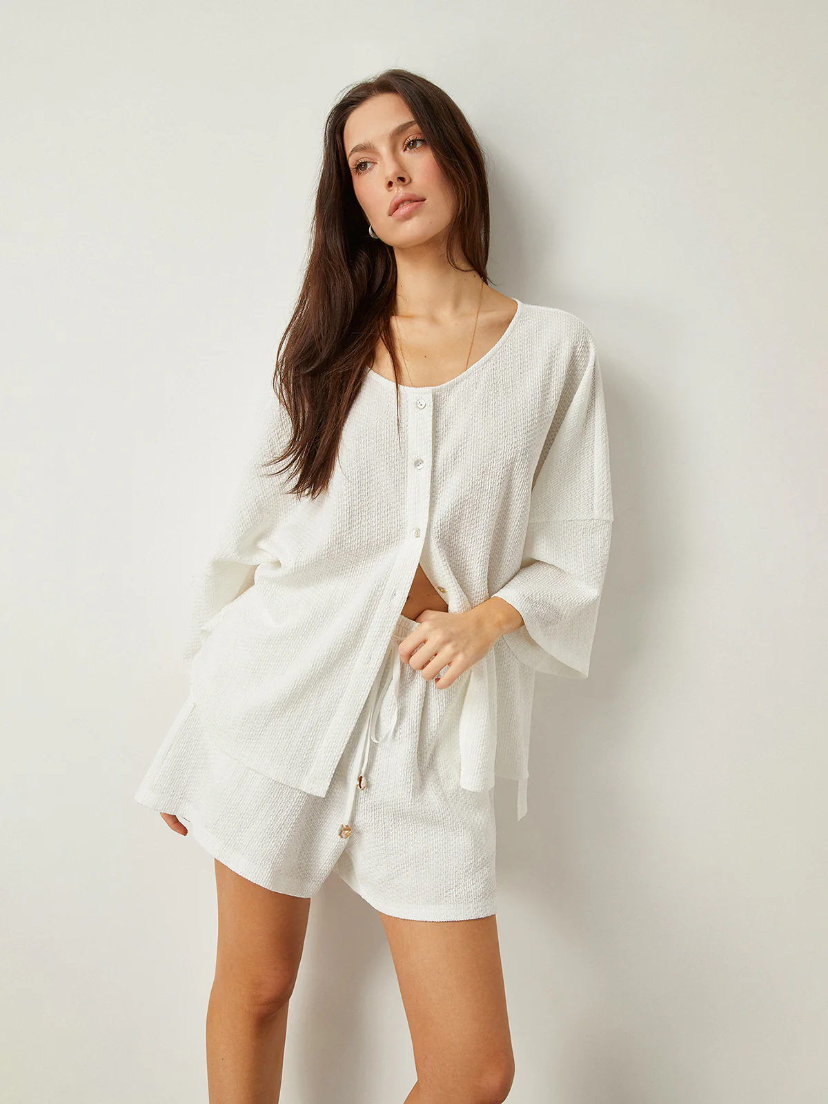 Button-Front Loose-Fit Shorts Set - Wholesalesil