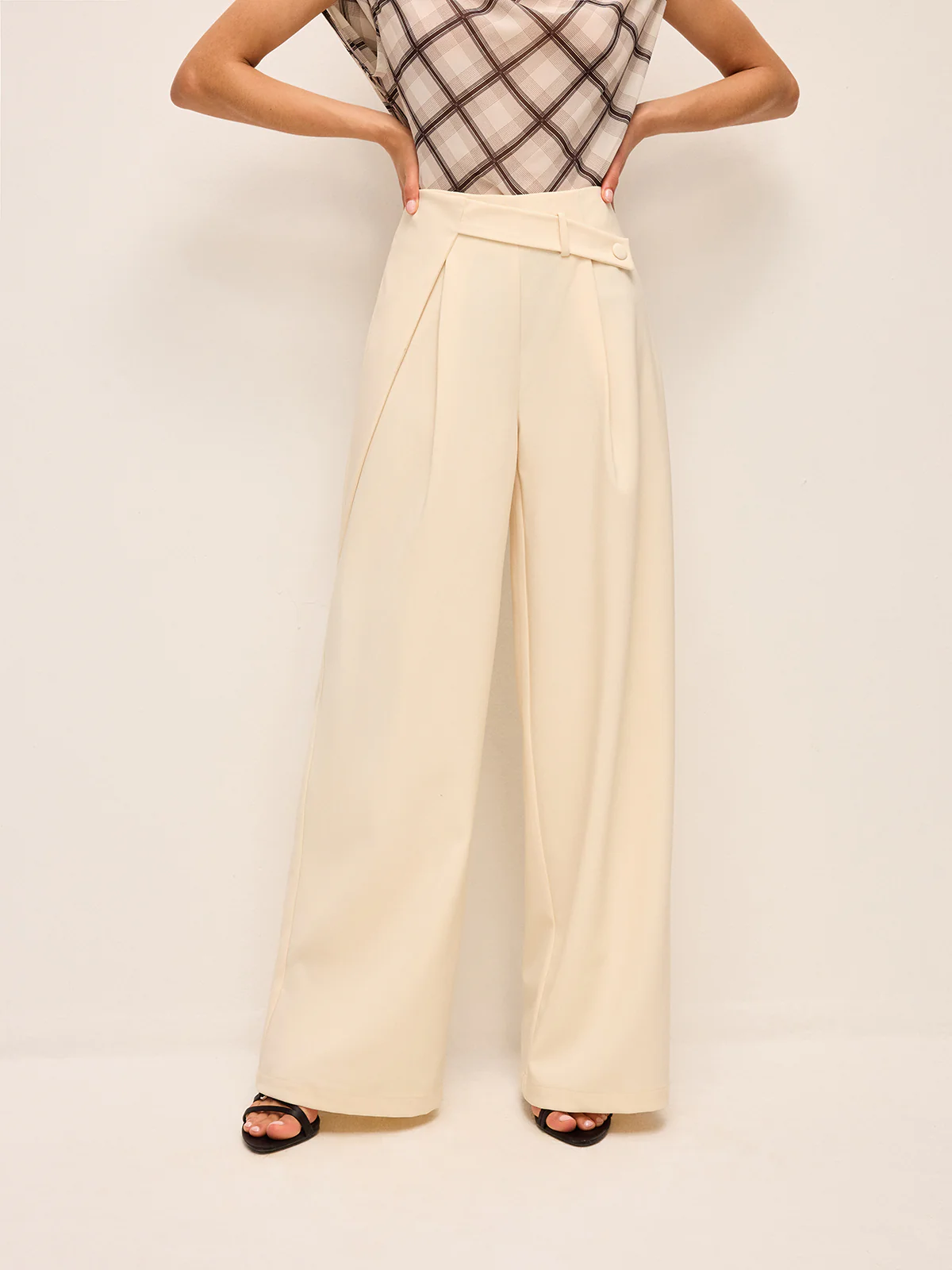 Mid-Waisted Wide-Leg Pants With Belted Detail - Wholesalesil