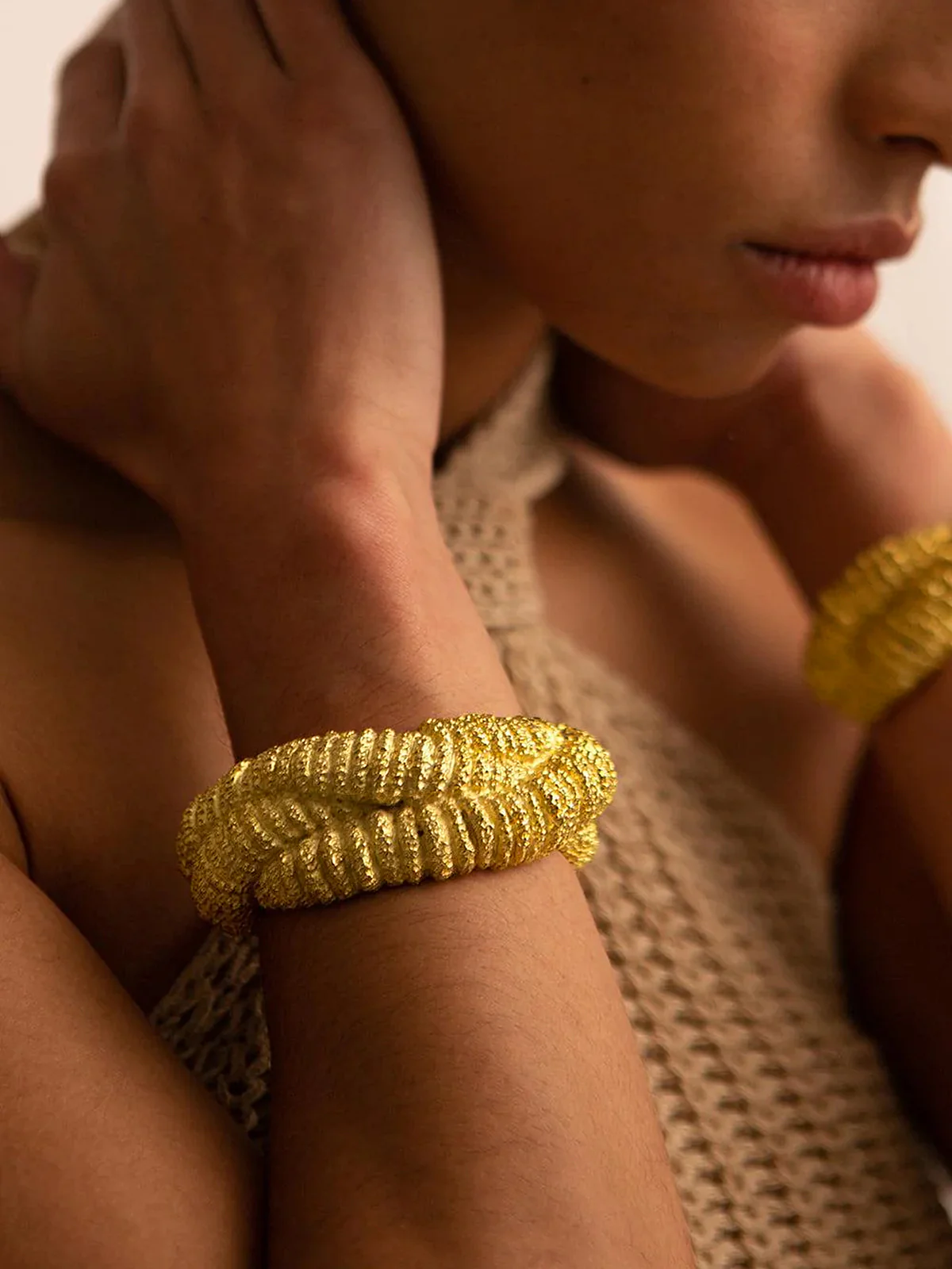 Golden Lava-Textured Exaggerated Open Bracelet - Wholesalesil