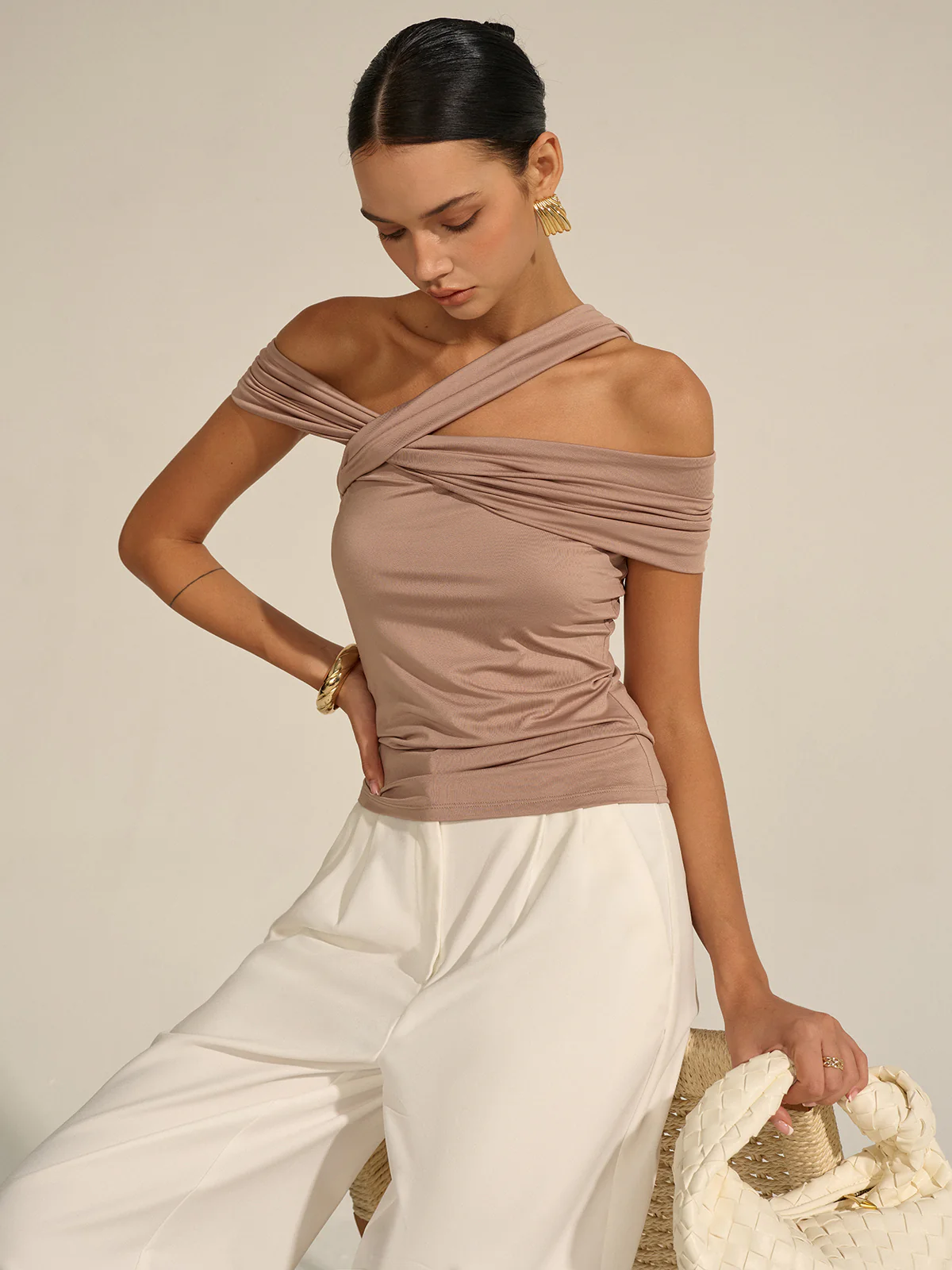 Asymmetrical Twist Off-Shoulder Top - Wholesalesil